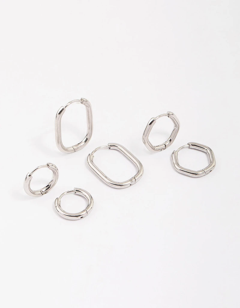 Surgical Steel Geometric Modern Hoop Earring 3-Pack