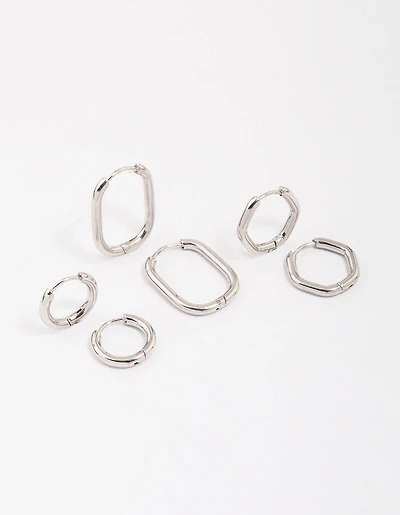 Surgical Steel Geometric Modern Hoop Earring 3-Pack