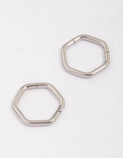 Surgical Steel Hexagon Sleeper Hoop Earrings 8mm
