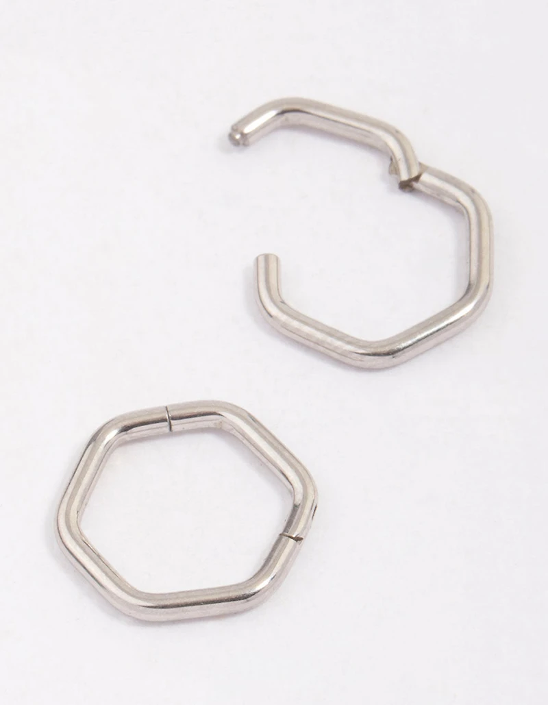Surgical Steel Hexagon Sleeper Hoop Earrings 8mm