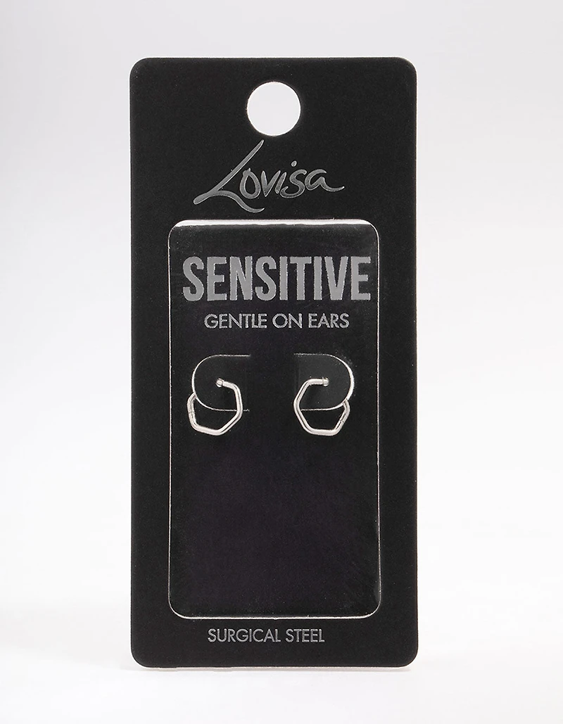 Surgical Steel Hexagon Sleeper Hoop Earrings 8mm