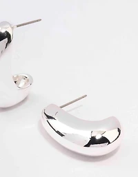 Silver Plated Small Bold Wide Hoop Earrings