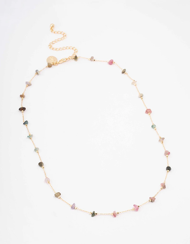 Gold Plated Semi Precious Station Necklace
