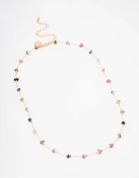 Gold Plated Semi Precious Station Necklace