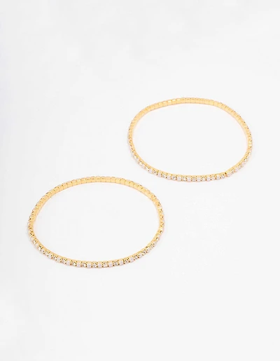 Gold Plated Alternating Mini Cubic Zirconia Pearl Stretch Bangle