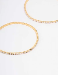 Gold Plated Alternating Mini Cubic Zirconia Pearl Stretch Bangle