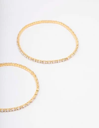 Gold Plated Alternating Mini Cubic Zirconia Pearl Stretch Bangle