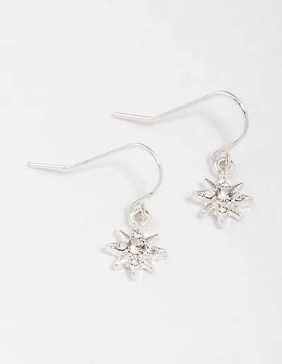 Silver Diamante Eight-Point Star Drop Earrings