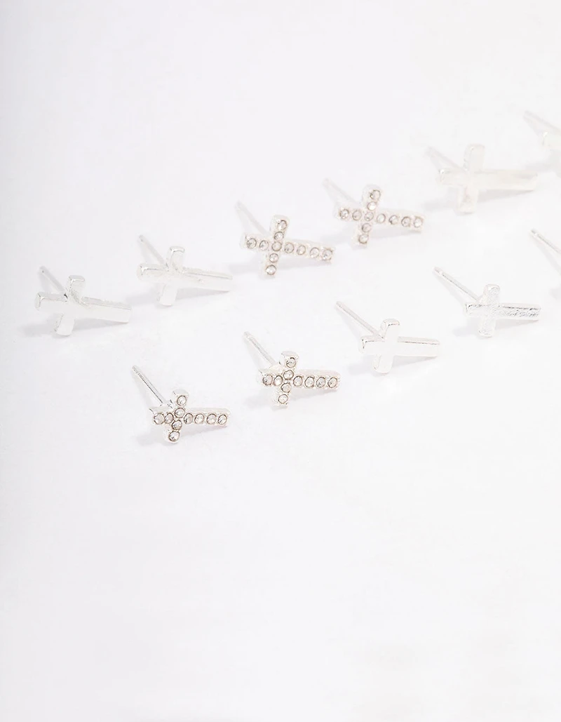 Silver Diamante Cross Earring 8-Pack