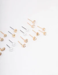Gold Classic Pearl & Diamante Stud Earring 12-Pack