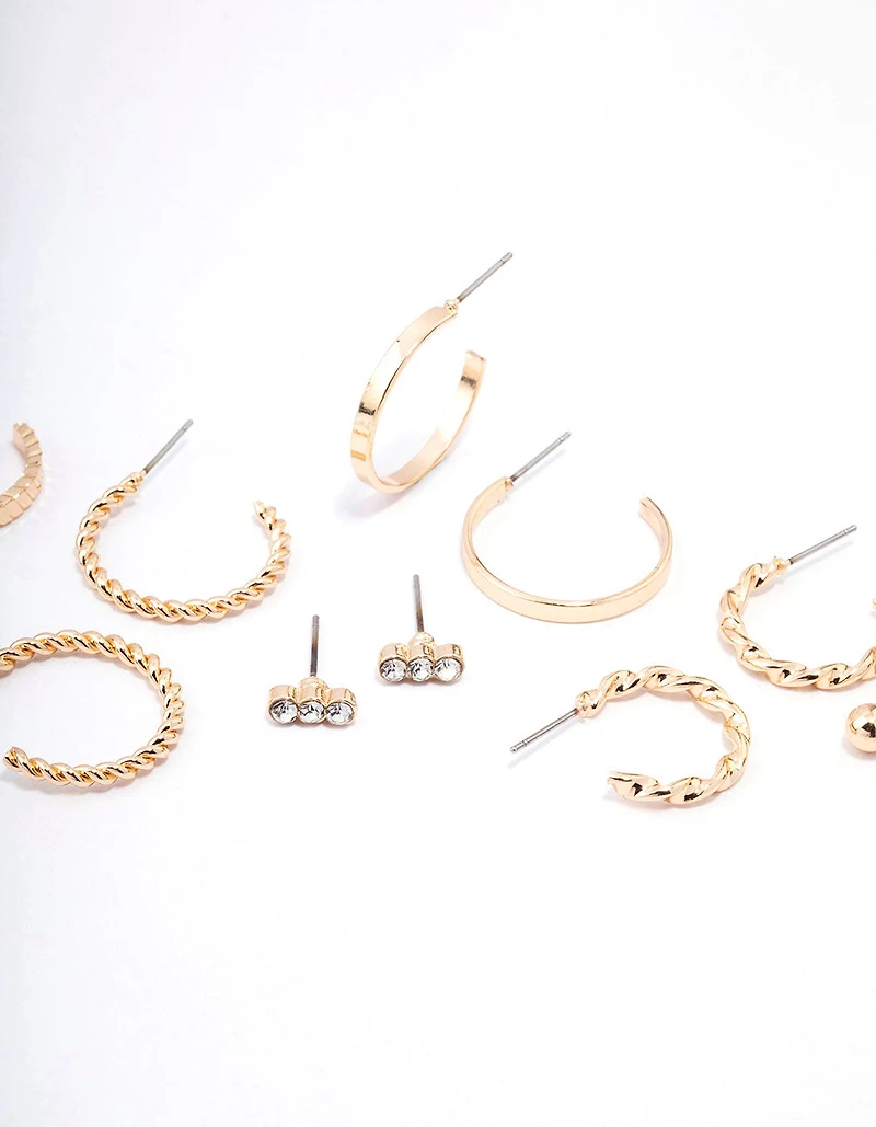 Gold Diamante & Pearl Hoop Earring 8-Pack