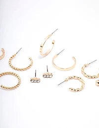 Gold Diamante & Pearl Hoop Earring 8-Pack