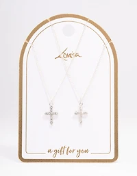 Silver Classic Diamante Cross Necklace Pack