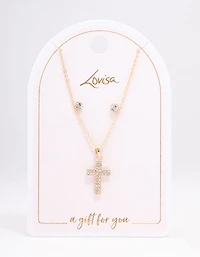 Gold Stud Cross Jewellery Set