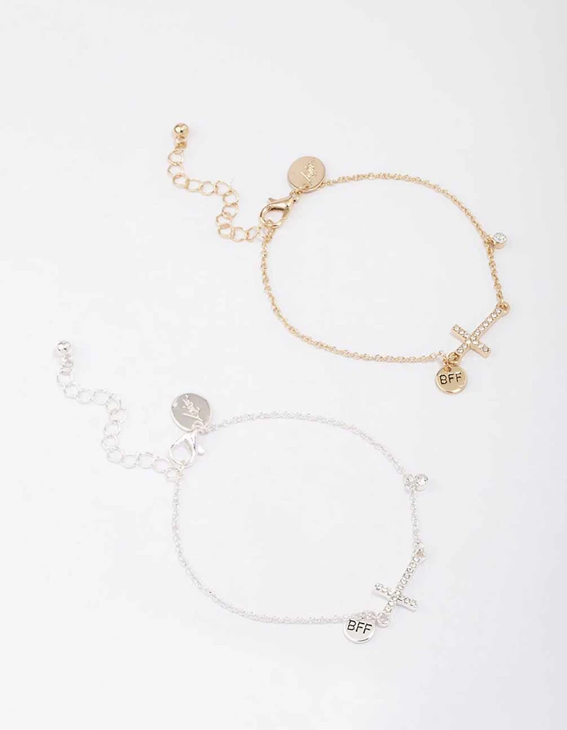 Mixed Metal Diamante Side Cross Bracelet