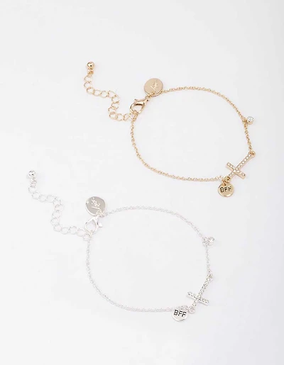 Mixed Metal Diamante Side Cross Bracelet