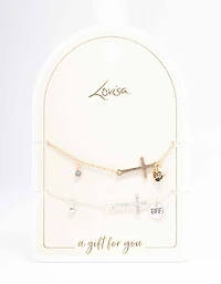 Mixed Metal Diamante Side Cross Bracelet