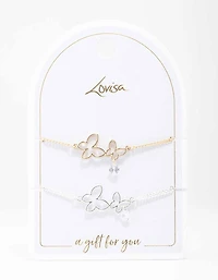 Mixed Metal Double Butterfly Bracelet