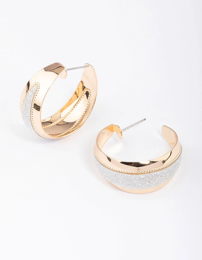 Boucles d’oreilles à larges rayures pailletées dorées et argentées