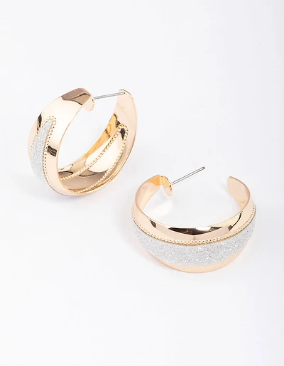 Boucles d’oreilles à larges rayures pailletées dorées et argentées