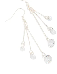 Silver Triple Chain Diamante Drop Earrings