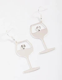 Silver Diamante Wine Glass Drop Earrings
