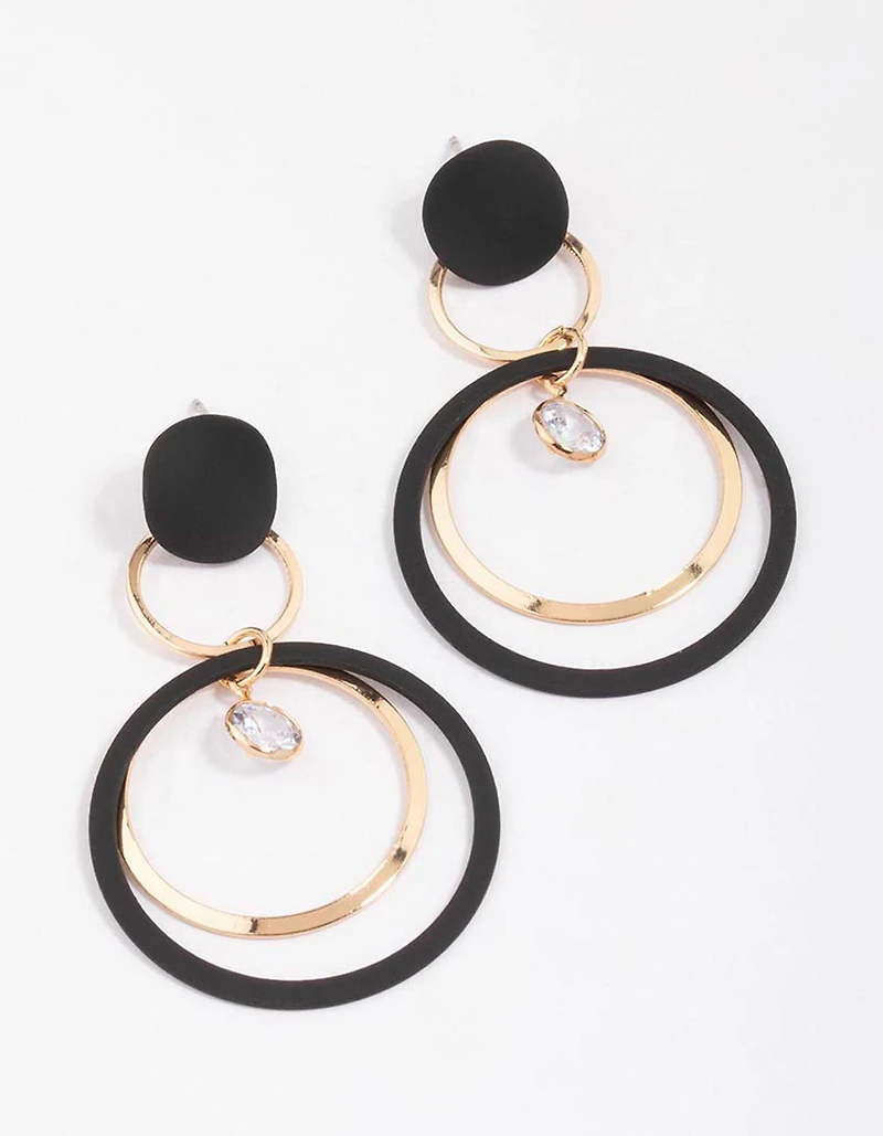 Boucles d’oreilles pendantes Black & Gold Fine Disc Diamante