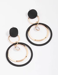 Boucles d’oreilles pendantes Black & Gold Fine Disc Diamante