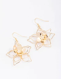 Boucles d’oreilles en fil d’or et perles en forme de fleur