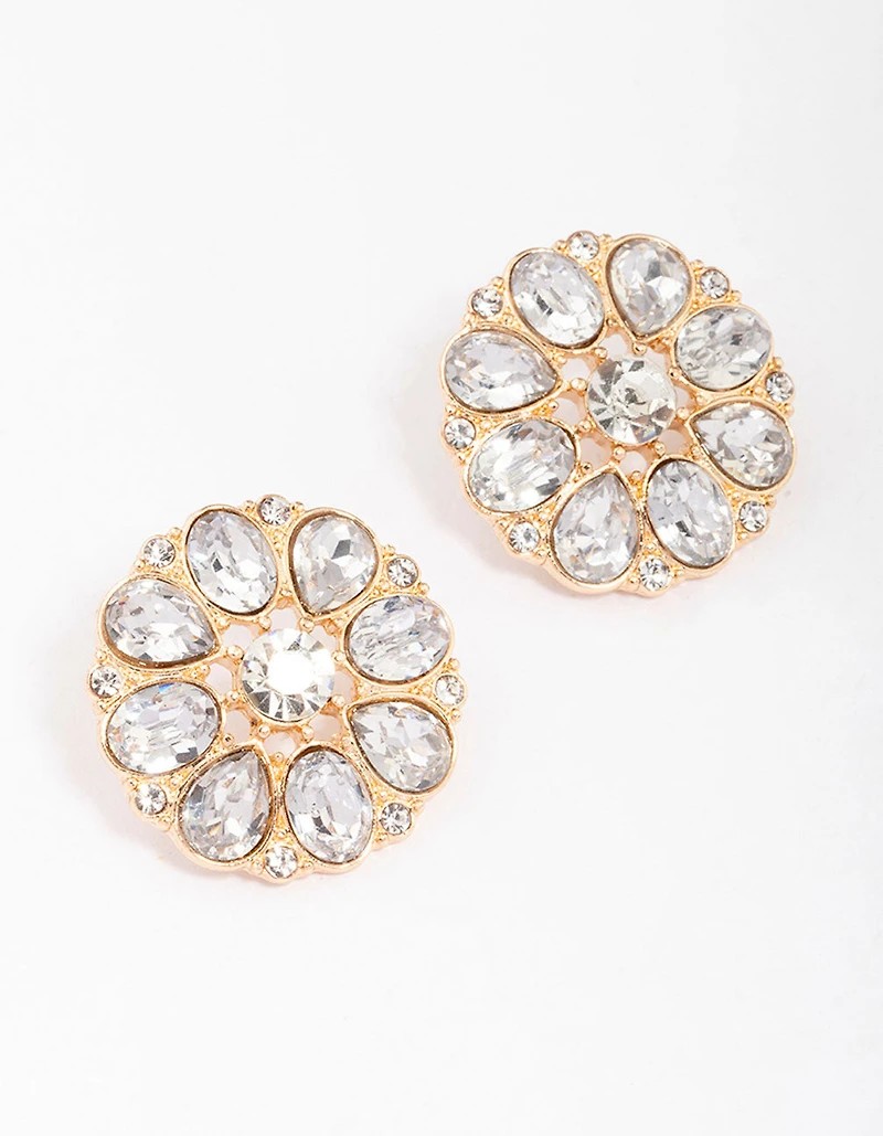 Boucles d’oreilles en forme de clous incrustées de fleurs dorées