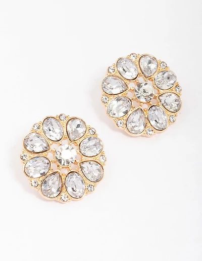 Boucles d’oreilles en forme de clous incrustées de fleurs dorées