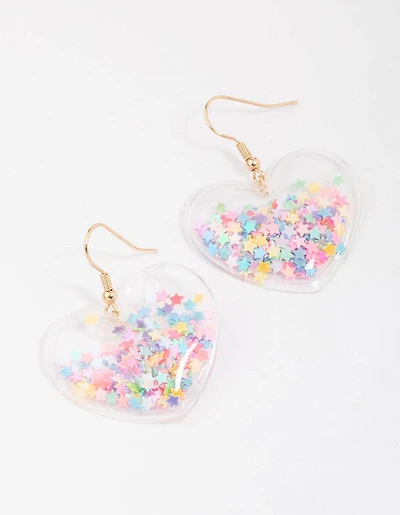 Boucles d’oreilles en confettis dorées en forme de cœur
