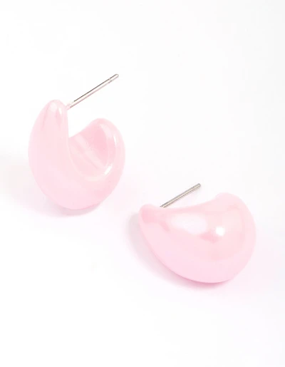 Pink Iridescent Teardrop Huggie Earrings