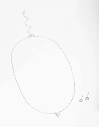 Silver Triangular Diamante Necklace & Earring Jewellery Set