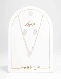 Silver Triangular Diamante Necklace & Earring Jewellery Set