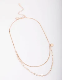 Rose Gold Curb & Cable Layered Necklace