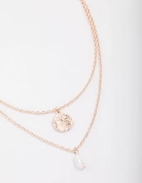 Rose Gold Disc & Pearl Layered Necklace