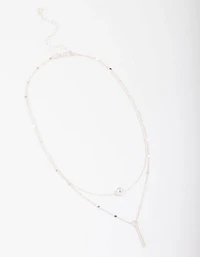Silver Bar & Ball Layered Necklace
