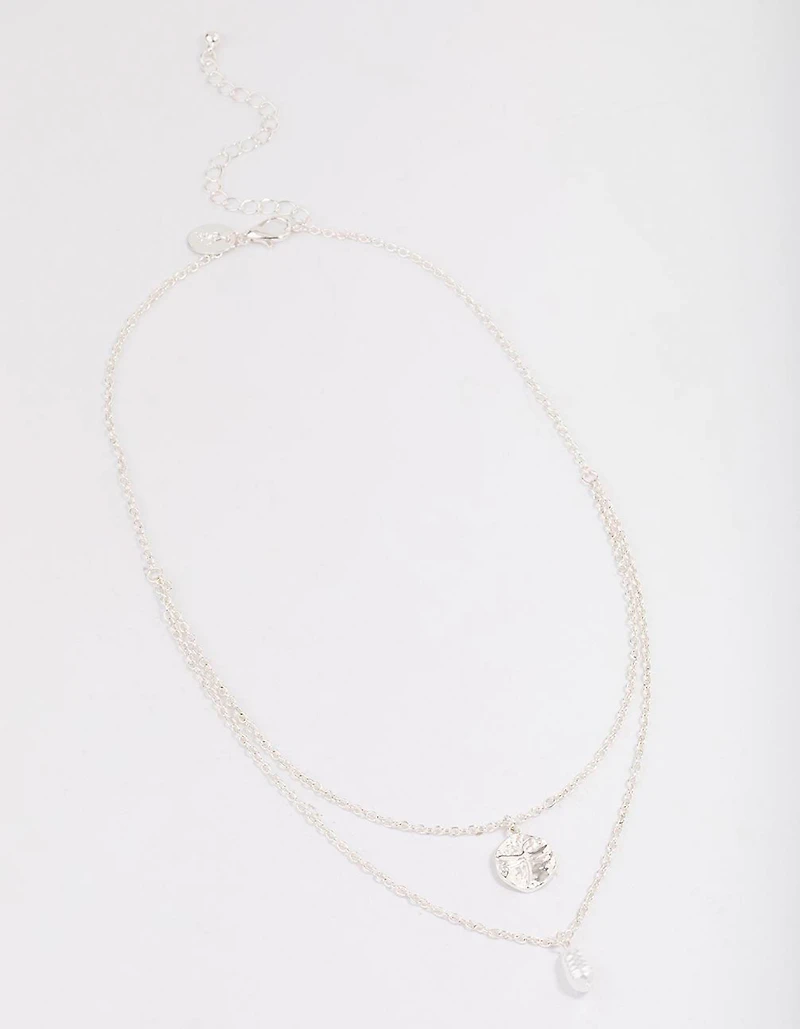 Silver Disc & Pearl Layered Necklace