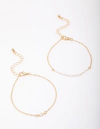 Gold Pearl Station Diamante Bracelet Pack
