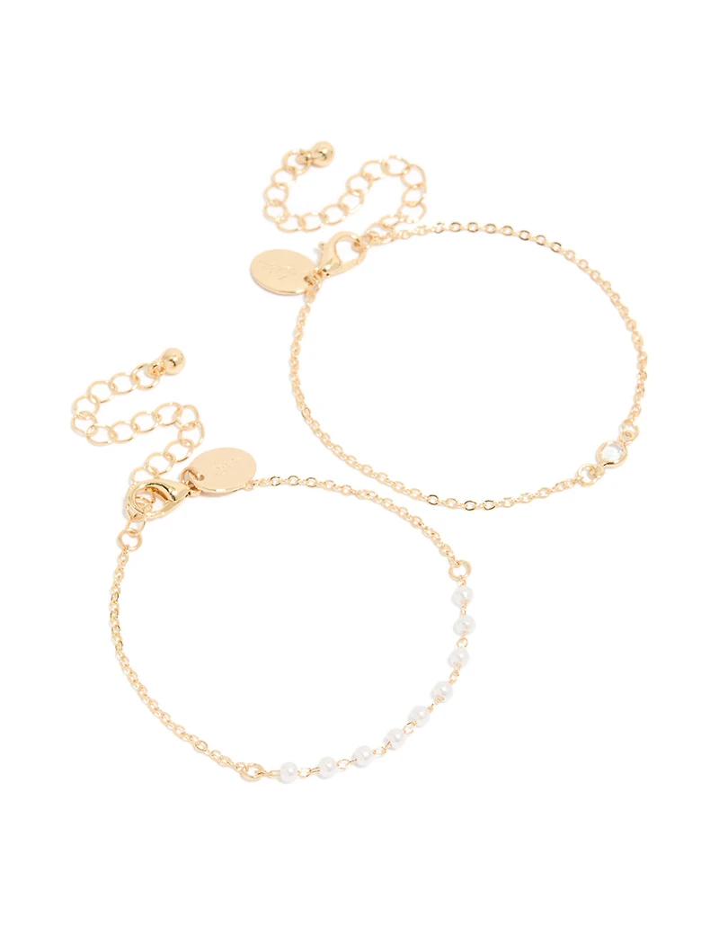 Paquet de bracelets Gold Pearl Station Diamante
