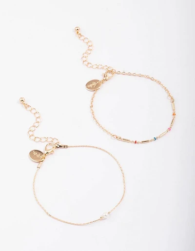 Gold Bead & Pearl Chain Bracelet Pack