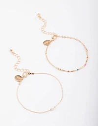 Gold Bead & Pearl Chain Bracelet Pack