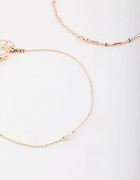 Gold Bead & Pearl Chain Bracelet Pack