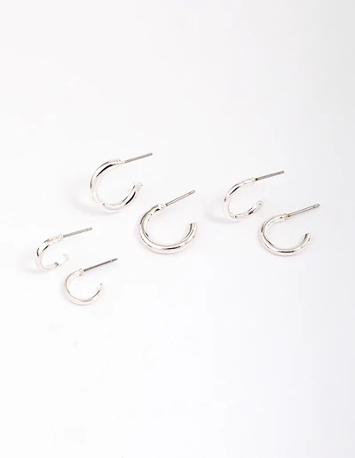 Silver Graduating Clean Huggie Hoop Earring 3-Pack