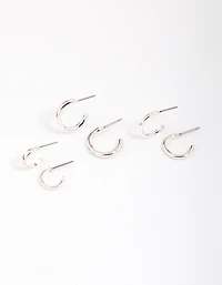 Silver Graduating Clean Huggie Hoop Earring 3-Pack