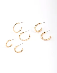 Gold Twisted & Polished Hoop Earring 3-Pack