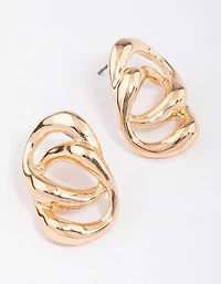 Gold Large Double Link Stud Earrings