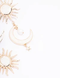 Gold Celestial Marble Drop Earrings