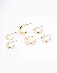 Gold Simple Chunky Huggie Hoop Earrings